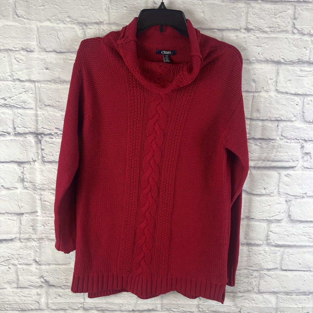 Chaps NWOT Red Rollneck  Classic Cozy Casual  Cable Knit Sweater Holiday Large